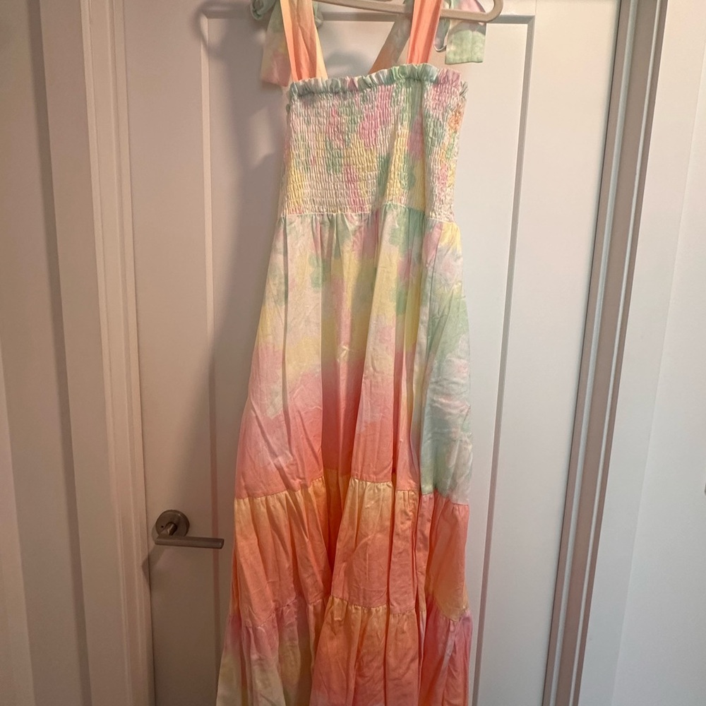 Tiered Pastel Tie-Dye Maxi Dress with Shoulder Ties - Picture 2 of 6